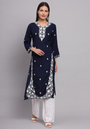 Picture of Wonderful Rayon Navy Blue Kurtis & Tunic