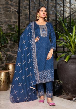 Picture of Georgette Dark Slate Blue Straight Cut Salwar Kameez