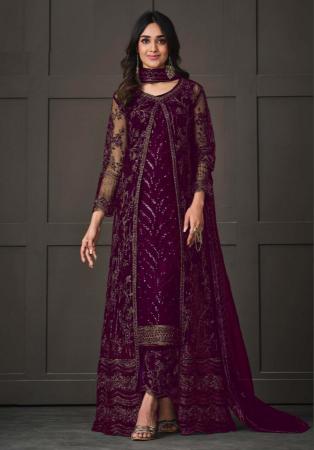 Picture of Graceful Net Purple Straight Cut Salwar Kameez