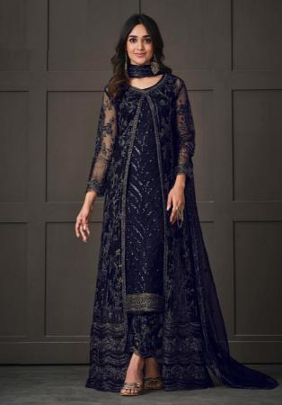 Picture of Radiant Net Midnight Blue Straight Cut Salwar Kameez