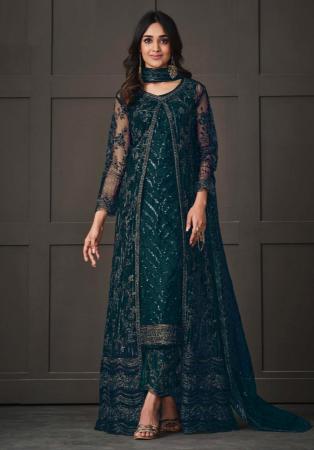 Picture of Fascinating Net Midnight Blue Straight Cut Salwar Kameez