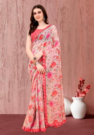 Picture of Delightful Georgette Light Coral Saree