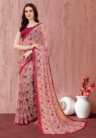 Picture of Sublime Georgette Pale Violet Red Saree