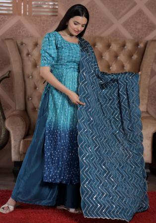 Picture of Bewitching Chiffon Steel Blue Readymade Salwar Kameez