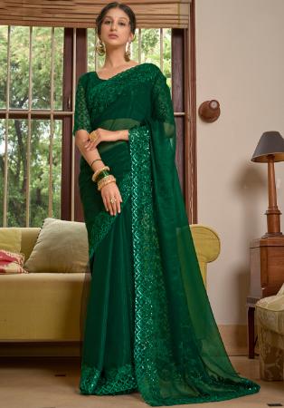 Picture of Shapely Chiffon Dark Green Saree