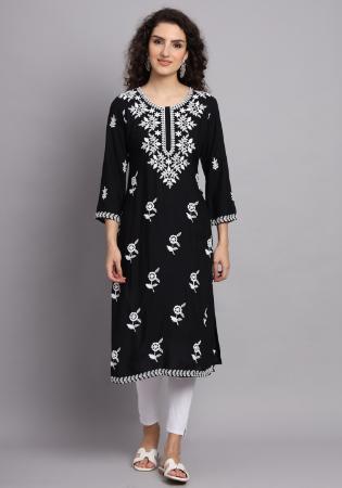 Picture of Exquisite Rayon Black Kurtis & Tunic