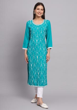 Picture of Charming Rayon Light Sea Green Kurtis & Tunic