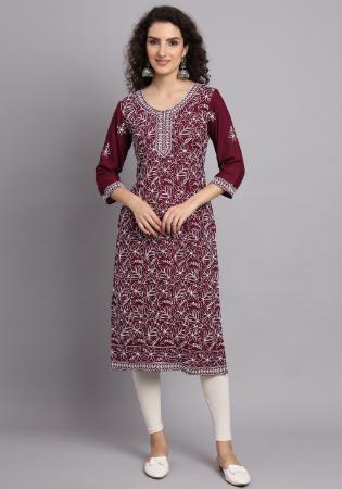 Picture of Gorgeous Rayon Maroon Kurtis & Tunic