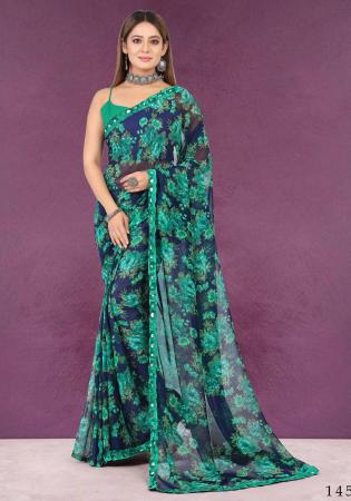 Picture of Splendid Chiffon & Georgette Dark Slate Blue Saree