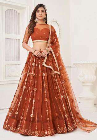 Picture of Superb Crepe Brown Lehenga Choli