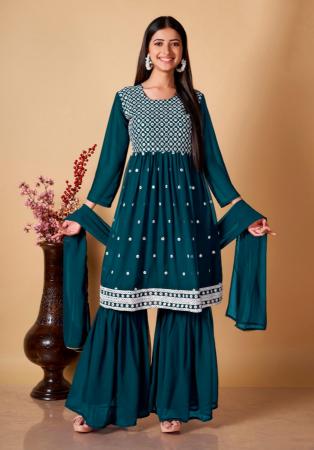 Picture of Delightful Georgette Navy Blue Readymade Salwar Kameez