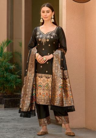 Picture of Fine Silk Black Readymade Salwar Kameez