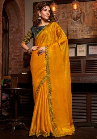 Picture of Bewitching Chiffon & Satin Dark Golden Rod Saree