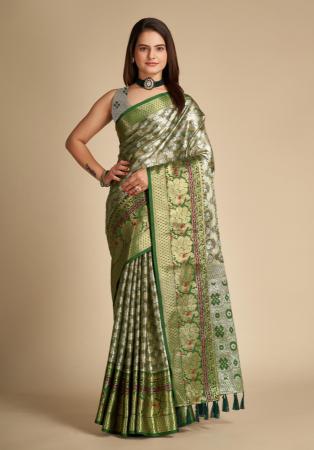 Picture of Pleasing Silk Dark Olive Green Saree