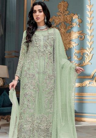 Picture of Organza Dark Sea Green Straight Cut Salwar Kameez