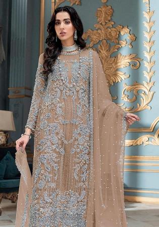 Picture of Organza Rosy Brown Straight Cut Salwar Kameez