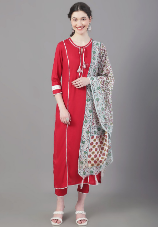 Picture of Rayon & Cotton Fire Brick Readymade Salwar Kameez