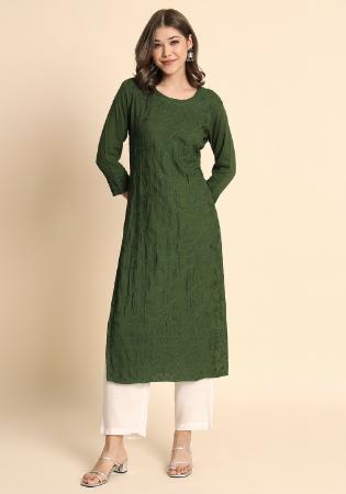 Picture of Pretty Rayon Dark Olive Green Kurtis & Tunic