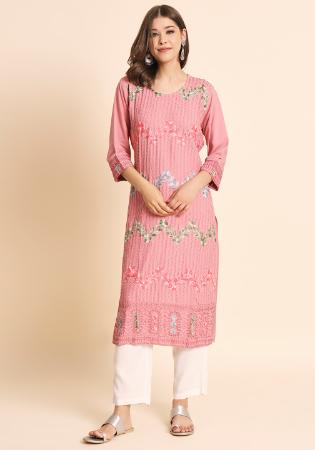 Picture of Beautiful Rayon Light Pink Kurtis & Tunic