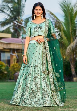 Picture of Sightly Satin Dark Sea Green Lehenga Choli