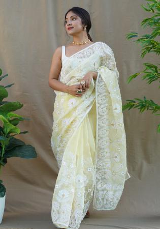 Picture of Silk & Organza Light Golden Rod Yellow Saree