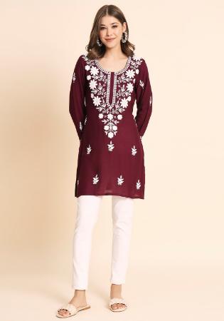 Picture of Alluring Rayon Maroon Kurtis & Tunic