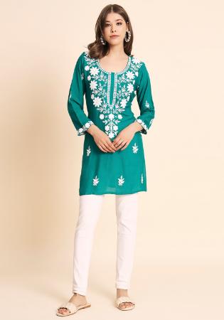 Picture of Fascinating Rayon Dark Cyan Kurtis & Tunic