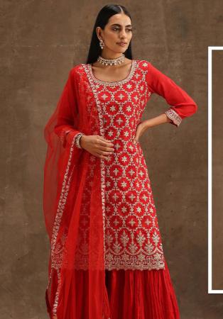 Picture of Georgette Dark Red Straight Cut Salwar Kameez