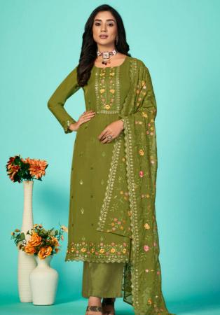 Picture of Organza Olive Drab Straight Cut Salwar Kameez