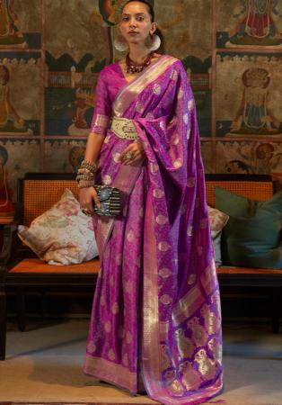 Picture of Alluring Silk Medium Violet Red Saree