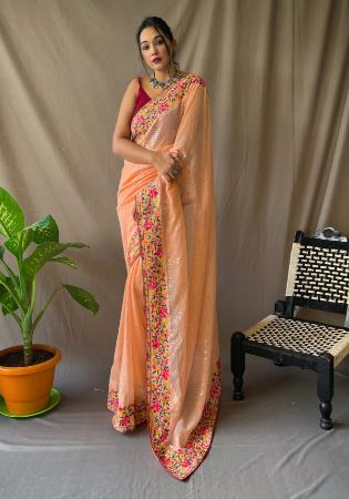 Picture of Taking Georgette Dark Salmon Saree