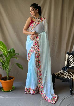 Picture of Exquisite Georgette Light Steel Blue Saree