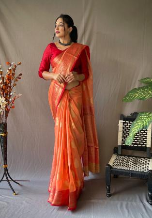 Picture of Beauteous Linen Dark Salmon Saree