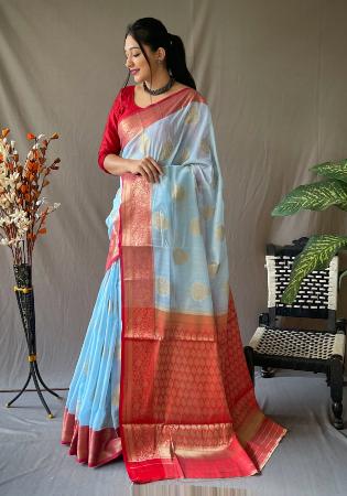 Picture of Grand Linen Light Blue Saree