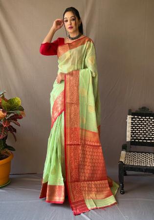 Picture of Comely Linen Dark Sea Green Saree