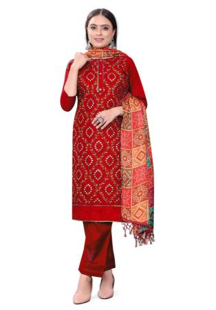 Picture of Superb Cotton Dark Red Straight Cut Salwar Kameez