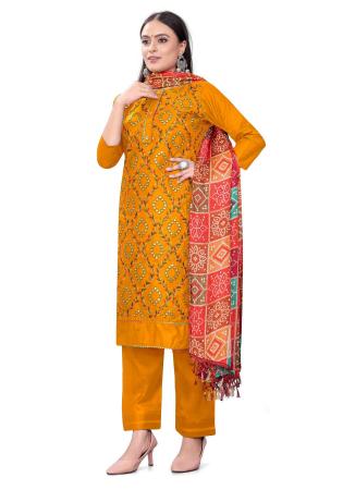 Picture of Cotton Dark Golden Rod Straight Cut Salwar Kameez