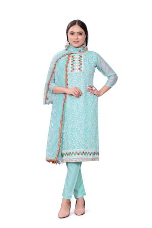 Picture of Chiffon Powder Blue Straight Cut Salwar Kameez