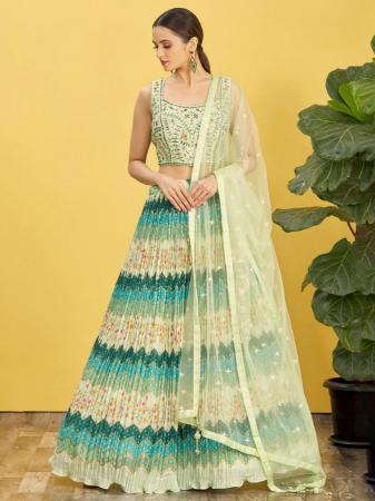 Picture of Statuesque Organza Dark Sea Green Lehenga Choli