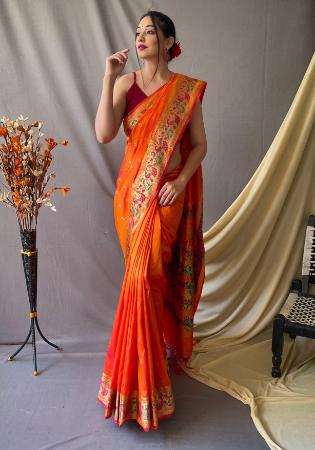 Picture of Pleasing Silk Orange Red Saree