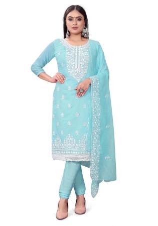 Picture of Ideal Cotton Light Blue Straight Cut Salwar Kameez