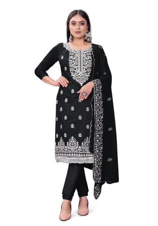 Picture of Delightful Cotton Black Straight Cut Salwar Kameez