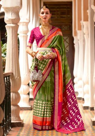 Picture of Alluring Silk Dark Olive Green Saree