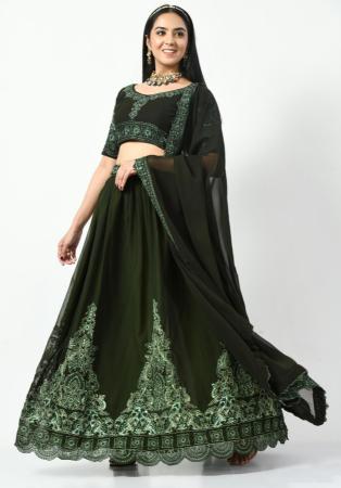 Picture of Cotton & Georgette & Silk Dark Olive Green Lehenga Choli