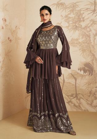 Picture of Silk Dark Olive Green Straight Cut Salwar Kameez