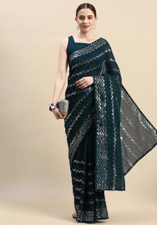 Picture of Enticing Georgette Dark Slate Blue Saree