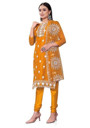 Picture of Organza Dark Khaki Straight Cut Salwar Kameez