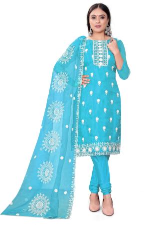 Picture of Delightful Organza Turquoise Straight Cut Salwar Kameez