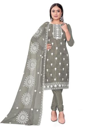 Picture of Good Looking Organza Grey Straight Cut Salwar Kameez