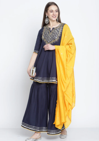 Picture of Fine Cotton Navy Blue Readymade Salwar Kameez